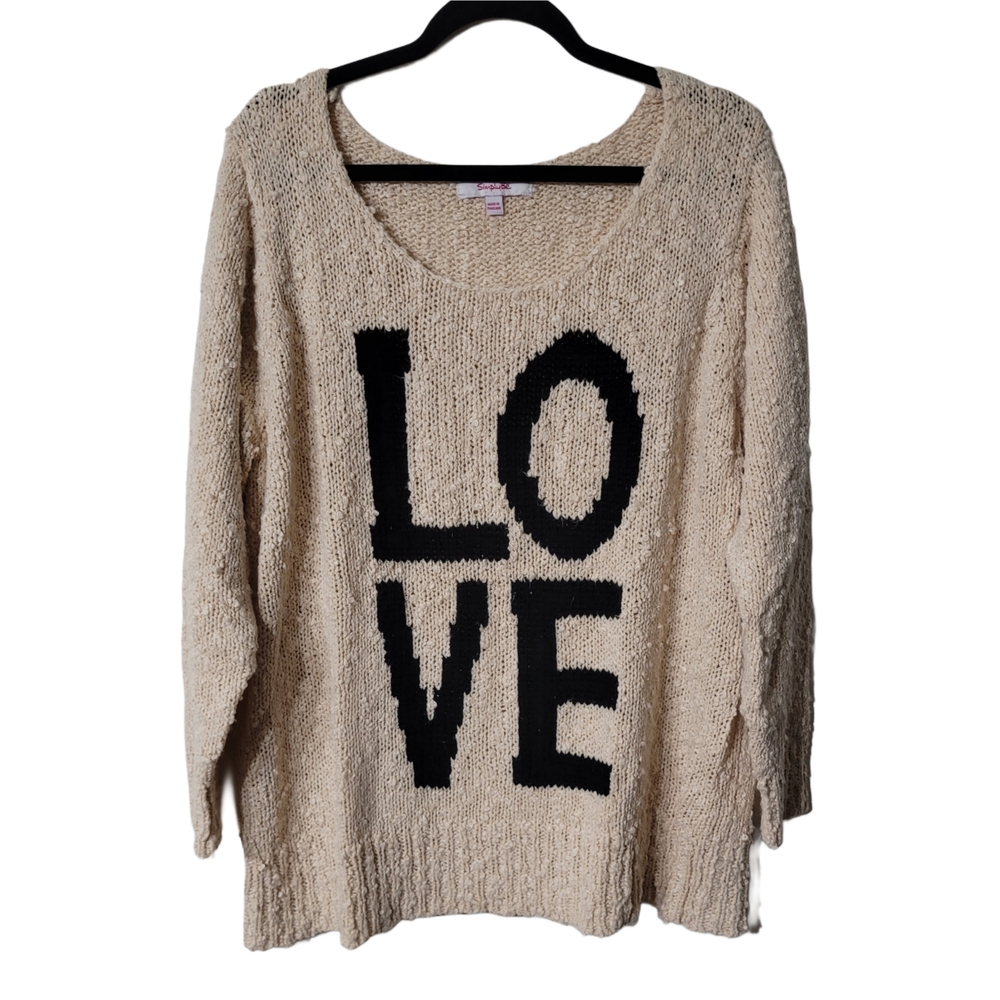 Simply Bee Cream and Black Crew Neck Sweater with LOVE Design Size 16
